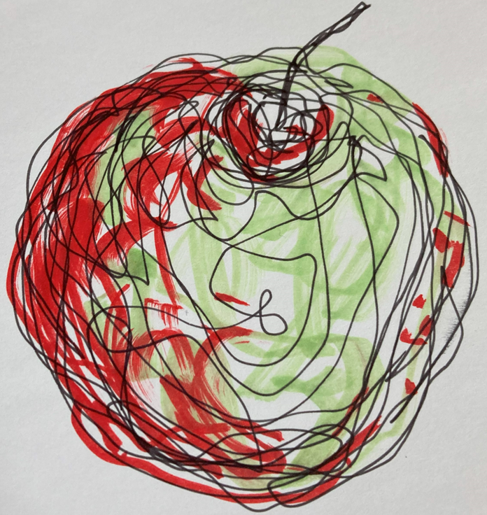 red and green sketch of apple