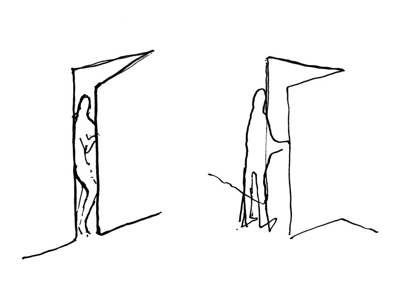 Bodies and doors, study 2, drawing by Johnny Cullinan